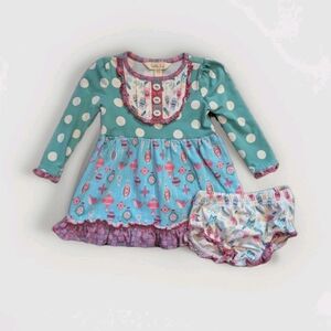 Matilda Jane Baby Girl Stained Glass Ornament Dress Set 3-6 M Holiday Christmas